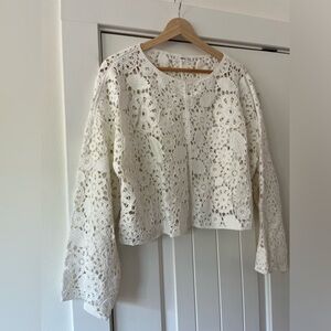 Mango Crochet Long Sleeve Blouse size Small